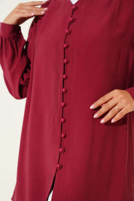 Brit Düğmeli Tensel Gömlek Bordo - Thumbnail