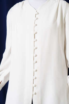 Brit Düğmeli Tensel Gömlek Beyaz - Thumbnail