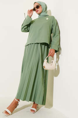 Pazarium - Piliseli Bilek İpli Dabıl Etekli Takım Çağla Yeşili