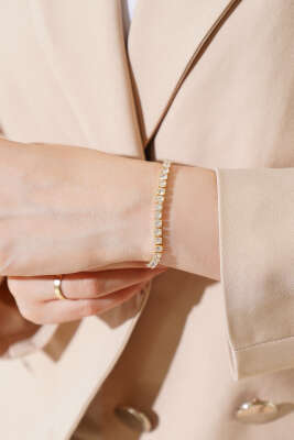 Pazarium - Kare Su Yolu Taşlı Bileklik Gold