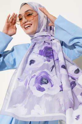 Pazarium - Retro Rose Desen Şal Gri