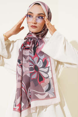 Pazarium - Çiçek Çizgili Soft Şal Kahve