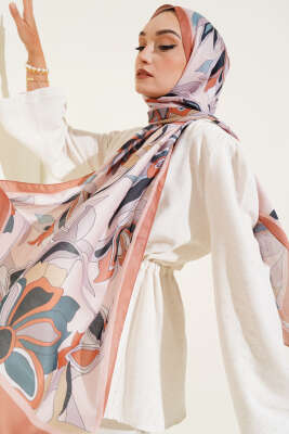 Pazarium - Çiçek Çizgili Soft Şal Taba