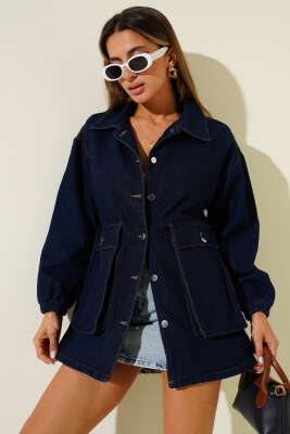 Pazarium - Bilek Lastikli Torba Cep Kot Ceket Lacivert