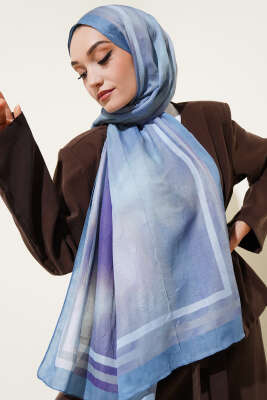 Pazarium - Batik Desen Bambu Kraş Şal Soft Mavi