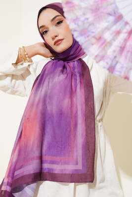 Pazarium - Batik Desen Bambu Kraş Şal Mürdüm