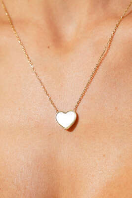 Kalpli Sedefli Kolye Gold - Thumbnail