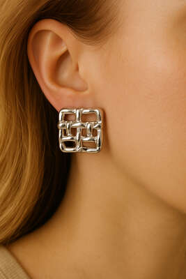 Pazarium - Kare Küpe Gümüş