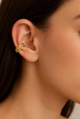 Pazarium - Kıkırdak Kalp Detaylı Halka Küpe Gold