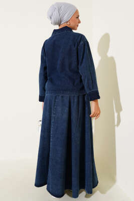 Yarım Fermuarlı Etekli Kot İkili Takım Koyu Mavi - Thumbnail