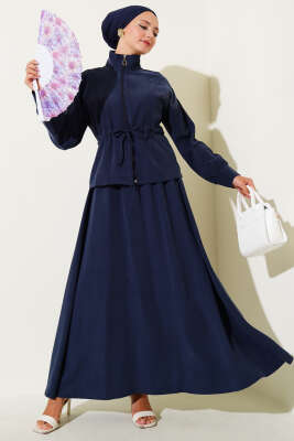 Pazarium - Beli Tünelli Etekli Tensel İkili Takım Lacivert