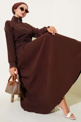 Pazarium - Beli Tünelli Etekli Tensel İkili Takım Kahve