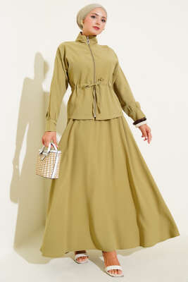 Pazarium - Beli Tünelli Etekli Tensel İkili Takım Çağla Yeşili