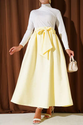 Pazarium - Kendinden Kuşaklı Kloş Etek Sarı