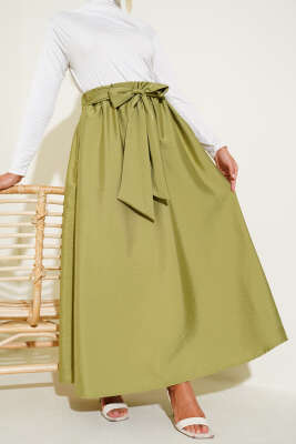 Pazarium - Kendinden Kuşaklı Kloş Etek Çağla Yeşili