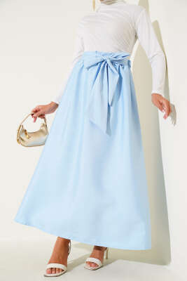 Pazarium - Kendinden Kuşaklı Kloş Etek Bebe Mavi