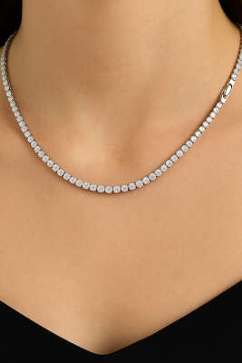 Pazarium - Su Yolu Taş Sıralı Kolye Gümüş