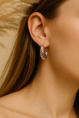 Pazarium - Dalga Küpe Gümüş