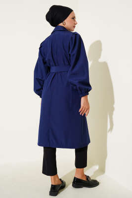 Omuz Pile Detaylı Parçalı Trençkot Lacivert - Thumbnail
