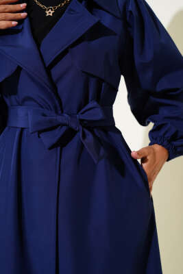 Omuz Pile Detaylı Parçalı Trençkot Lacivert - Thumbnail