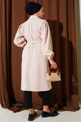 Omuz Pile Detaylı Parçalı Trençkot Bej - Thumbnail