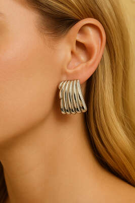 Pazarium - Kabartmalı Akıntı Küpe Gümüş