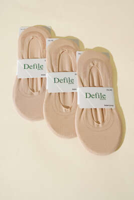 Pazarium - Kadın 3'lü Düz Lazer Kesim Babet Çorap Ten