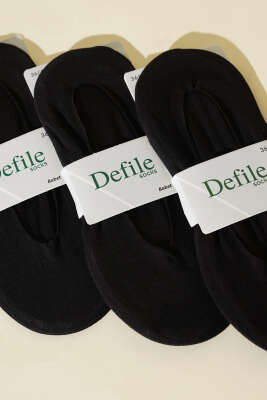 Kadın 3'lü Düz Lazer Kesim Babet Çorap Siyah - Thumbnail