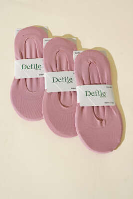 Kadın 3'lü Düz Lazer Kesim Babet Çorap Pudra - Thumbnail