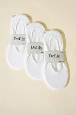 Kadın 3'lü Düz Lazer Kesim Babet Çorap Beyaz - Thumbnail