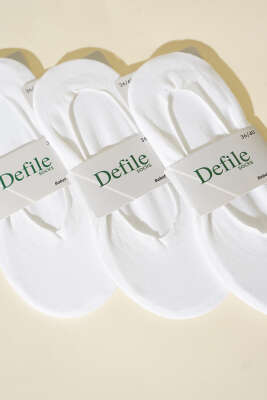 Kadın 3'lü Düz Lazer Kesim Babet Çorap Beyaz - Thumbnail