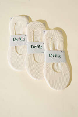 Pazarium - Kadın 3'lü Lazer Fitilli Babet Çorap Ekru