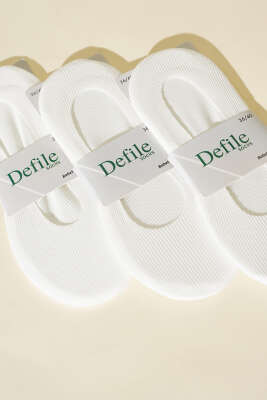 Kadın 3'lü Lazer Fitilli Babet Çorap Beyaz - Thumbnail