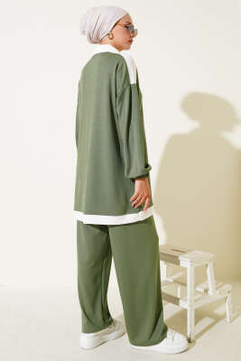 Loyşa Yarım Düğmeli Şerit Detaylı İkili Takım Çağla Yeşili - Thumbnail