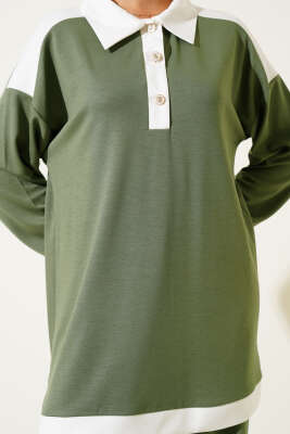 Loyşa Yarım Düğmeli Şerit Detaylı İkili Takım Çağla Yeşili - Thumbnail