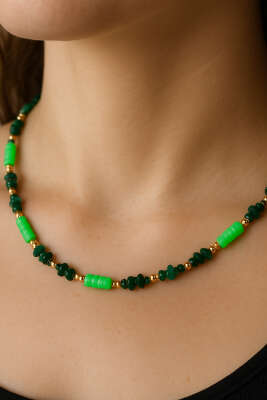 Renkli Boncuklu Kolye Yeşil - Thumbnail