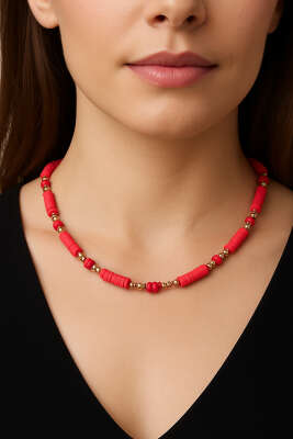 Renkli Boncuklu Kolye Nar Ç. - Thumbnail