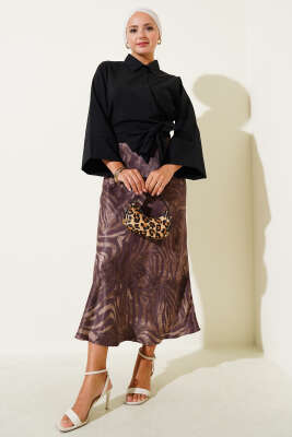 Yandan Bağlama Detaylı Kısa Gömlek Siyah - Thumbnail