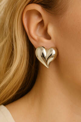 Pazarium - Bombeli Kalp Küpe Gümüş