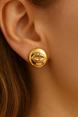 Pazarium - Dudak Figürlü Küpe Gold