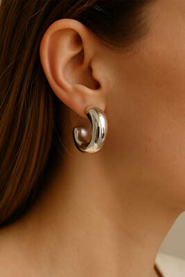 Pazarium - Boru Halka Küpe Gümüş