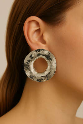 Pazarium - Asimetrik Halka Küpe Gümüş 