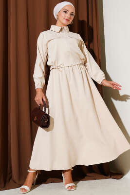 Pazarium - Fermuarlı Cep Kapaklı Etekli Dabıl İkili Takım Bej