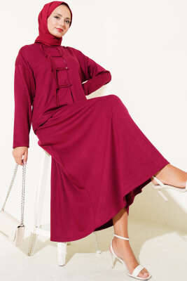 Pazarium - Loyşa Brit Düğmeli Etekli İkili Takım Bordo