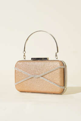 Taşlı Şeritli Abiye Çanta Bakır - Thumbnail