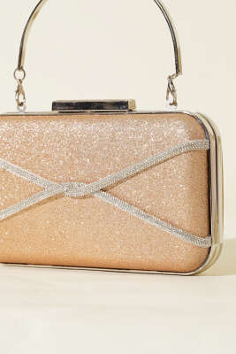 Taşlı Şeritli Abiye Çanta Bakır - Thumbnail