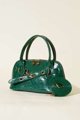 Kanca Detaylı Fermuarlı Rugan Çanta Zümrüt - Thumbnail