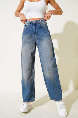 Diz Pensli Kot Pantolon Mavi - Thumbnail