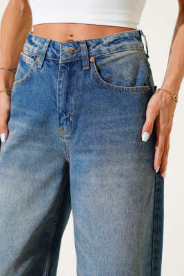 Diz Pensli Kot Pantolon Mavi - Thumbnail