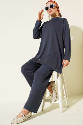 Pazarium - Loyşa Mini Taş Süslemeli İkili Takım Füme